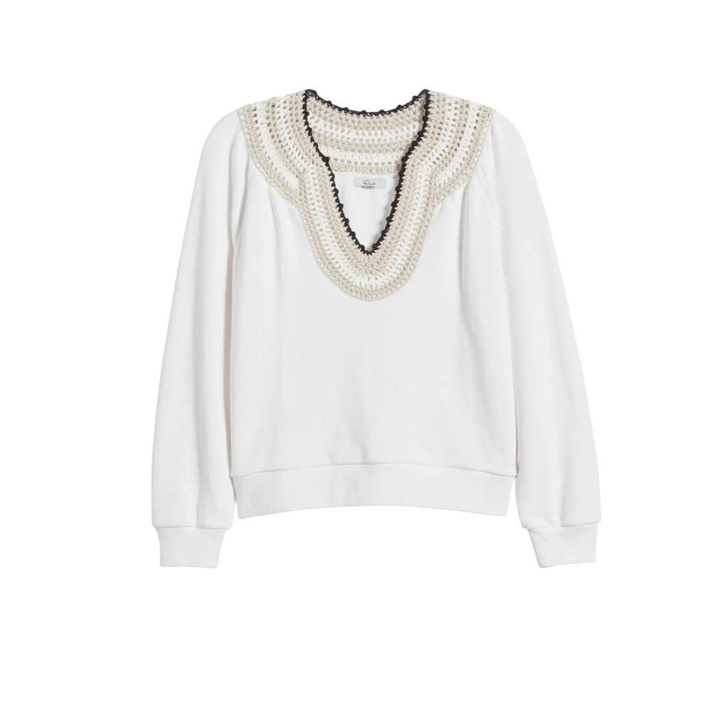 Rails White Crochet Bib V-Neck Sweatshirt XXL Relaxed Boho Pullover